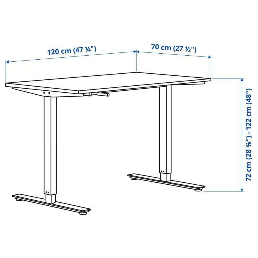 IKEA Trotten Zit-sta Bureau Wit 120x70cm (p/stuk), Huis en Inrichting, Ophalen, Zit-sta bureau, 120 cm, Spaanplaat of MDF