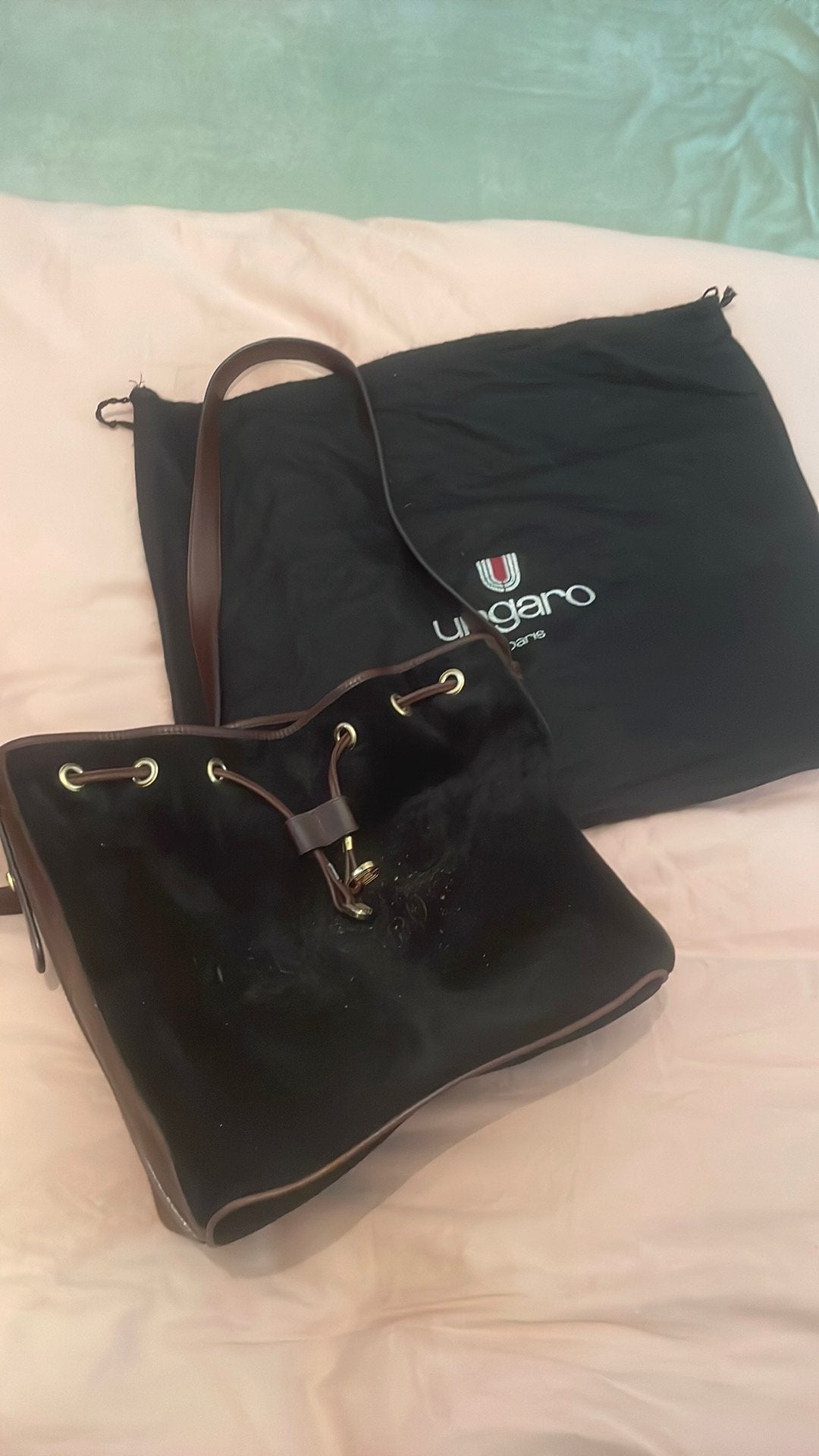 Vintage leren tas Ungaro Paris, Ophalen of Verzenden, Zo goed als nieuw, Zwart, Schoudertasje