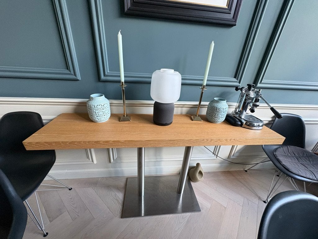 Oak Console Table / consoletafel met RVS onderstel, Ophalen, 100 tot 150 cm, 50 tot 100 cm, Zo goed als nieuw