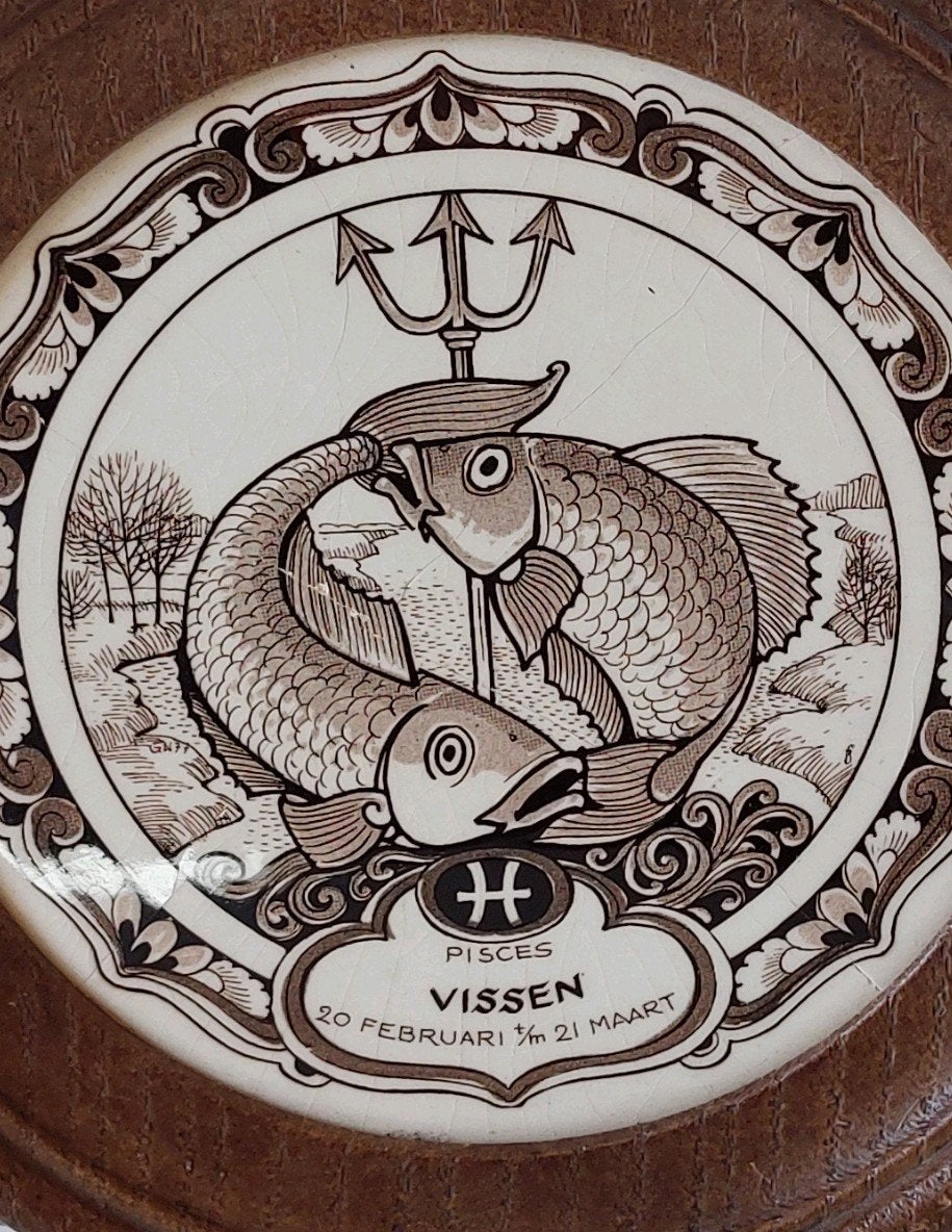 Vintage wandbordje sterrenbeeld Vissen horoscoop astrologie, Ophalen of Verzenden, Minder dan 50 cm, Schilderij