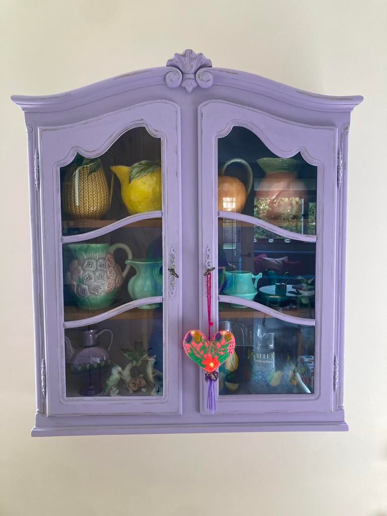 Brocante grote hang vitrine kast, Huis en Inrichting, Kasten | Vitrinekasten, Ophalen, 50 tot 100 cm, Zo goed als nieuw, Minder dan 100 cm