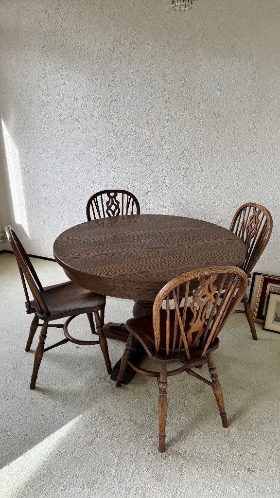 Antieke Windsor eettafel en stoelen --> Moet weg!, Ophalen, Gebruikt, 100 tot 150 cm, 50 tot 100 cm