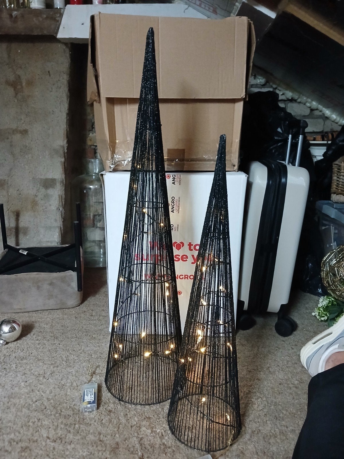 2 Zwarte Verlichte Kegels - 80 cm en 60 cm, Ophalen of Verzenden, Gebruikt, Zwart