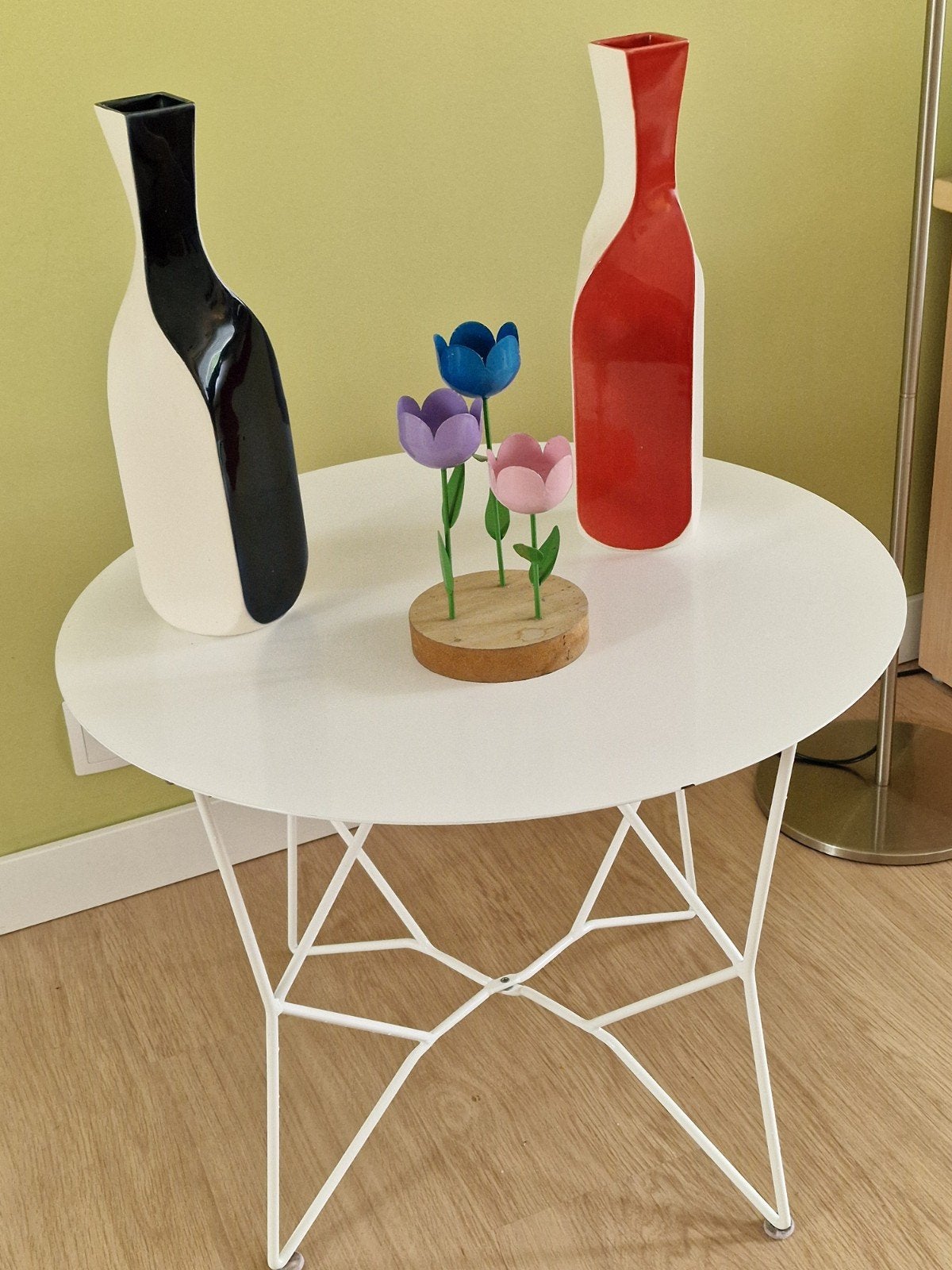 Zeer aparte Design salontafel met unieke metaalbewerking, Huis en Inrichting, Tafels | Salontafels, 50 tot 100 cm, Rond, Zo goed als nieuw