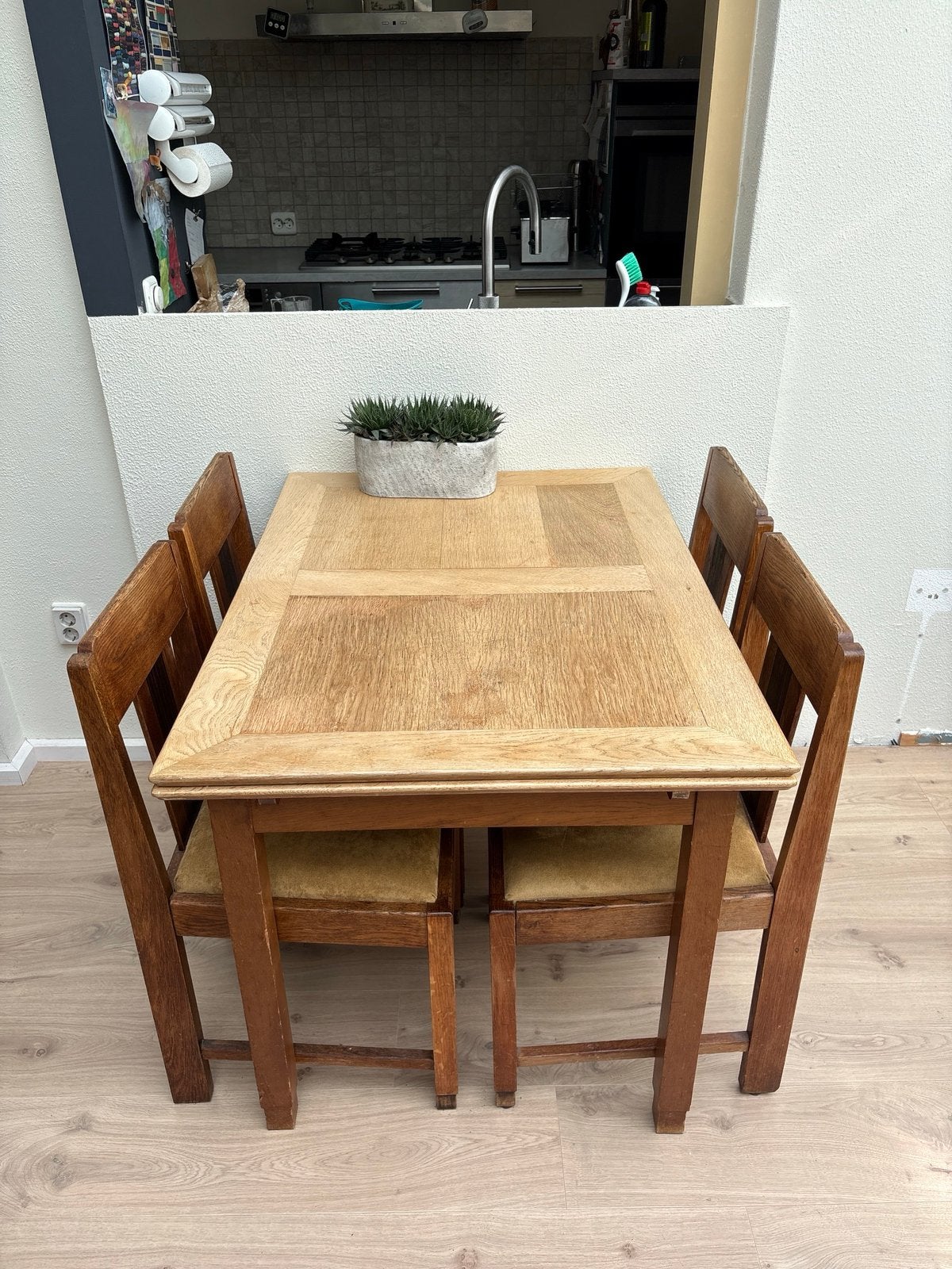 Art deco Eetkamertafel met 4 stoelen (Haagse school), Ophalen, Gebruikt, Art deco, 4 tot 6 stoelen