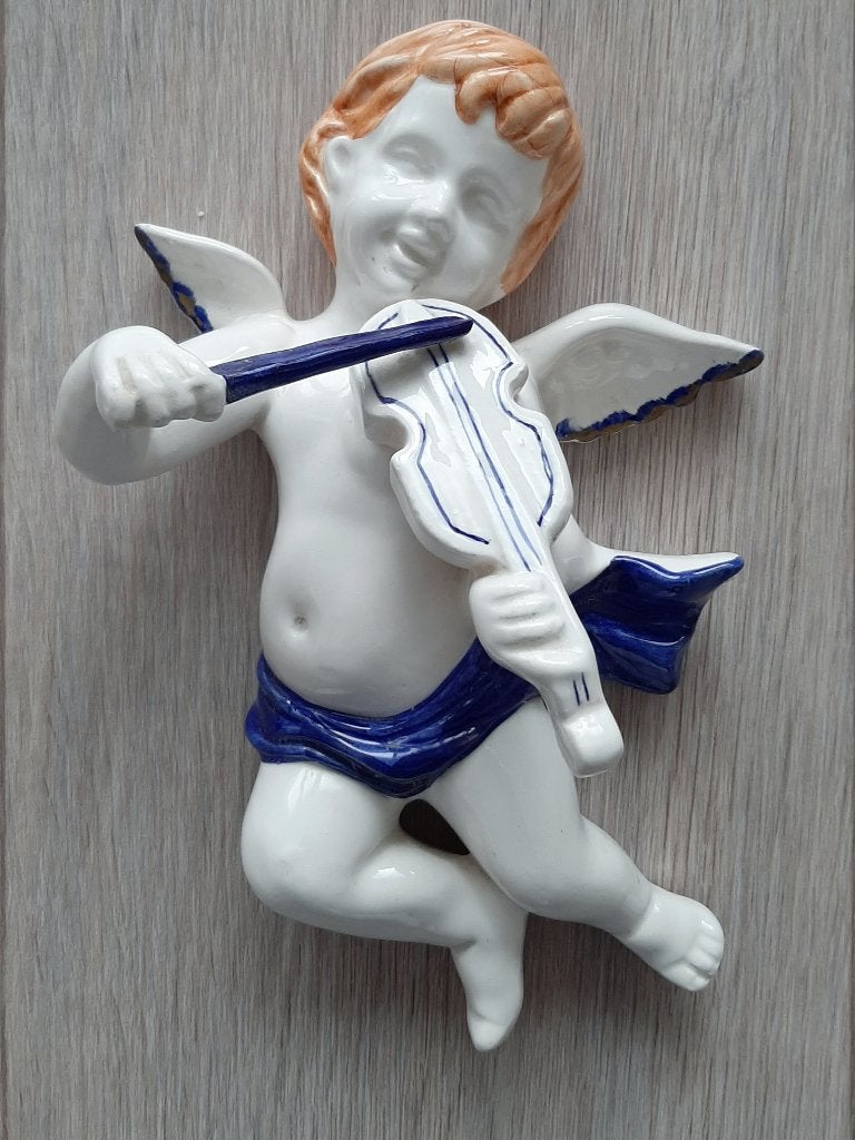 Mooie engel (22 cm) engeltje met viool voor aan de muur, Ophalen, Gebruikt