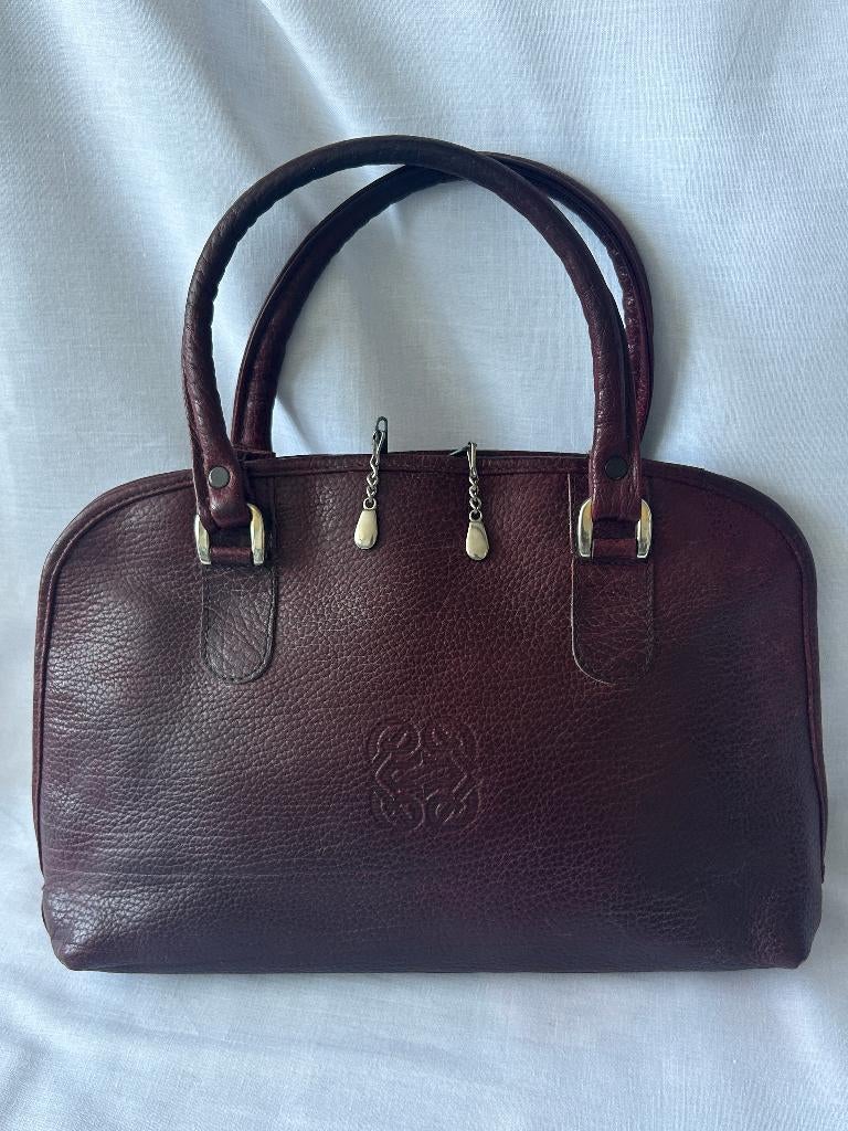 Mooie vintage bordeaux / rode leren tas made in Spain, Ophalen of Verzenden, Gebruikt, Rood, Handtas