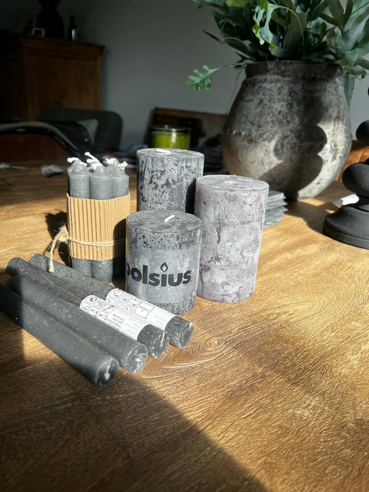 Grijze/zwarte kaarsen set: Bolsius, candra en andere merken, Verzenden, Overige merken, Grijs, Kaars