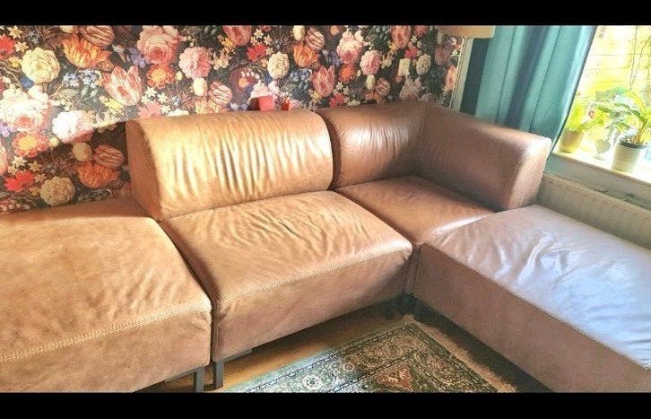 Comfortabele leren hoekbank, Huis en Inrichting, Banken | Bankstellen, Ophalen, 250 tot 300 cm, Gebruikt, 100 tot 125 cm