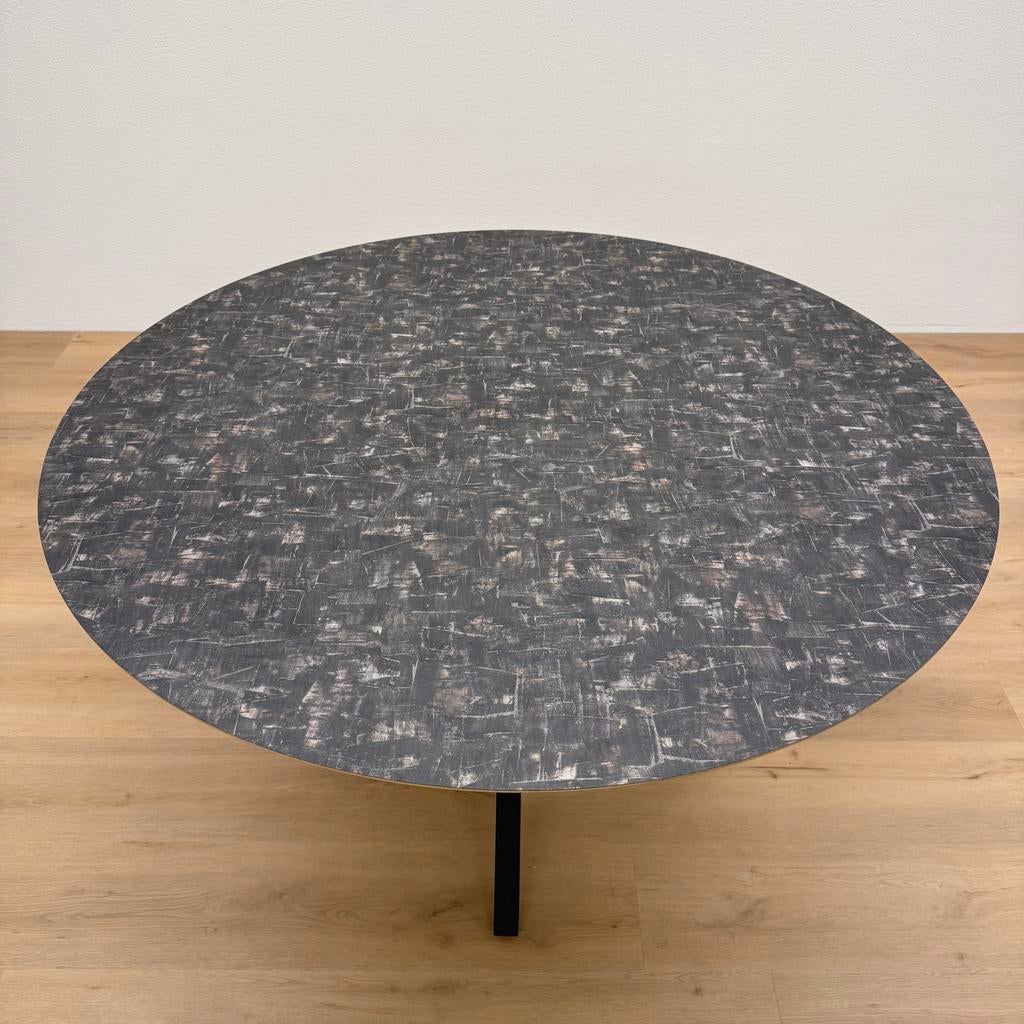 Ronde eettafel HPL bijzondere print 130cm - Direct Leverbaar, Rond, Ophalen of Verzenden, Zo goed als nieuw, Vijf personen of meer