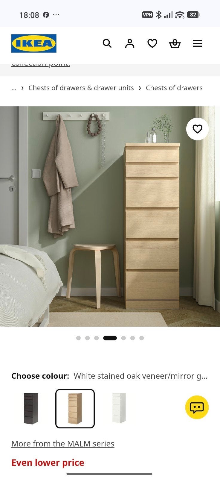 IKEA MALM ladekast met 6 lades en spiegel, eikenfineer, Huis en Inrichting, Kasten | Ladekasten, Minder dan 50 cm, 5 laden of meer