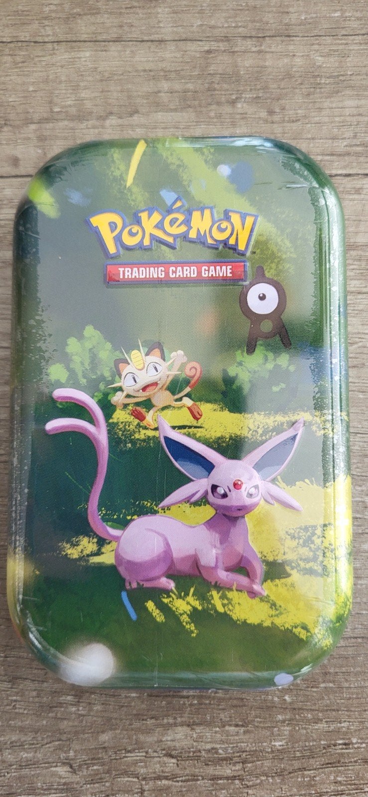 Pokémon Trading Card Game Tin met Espeon, Meowth en Unown, Ophalen of Verzenden, Nieuw, Overige typen