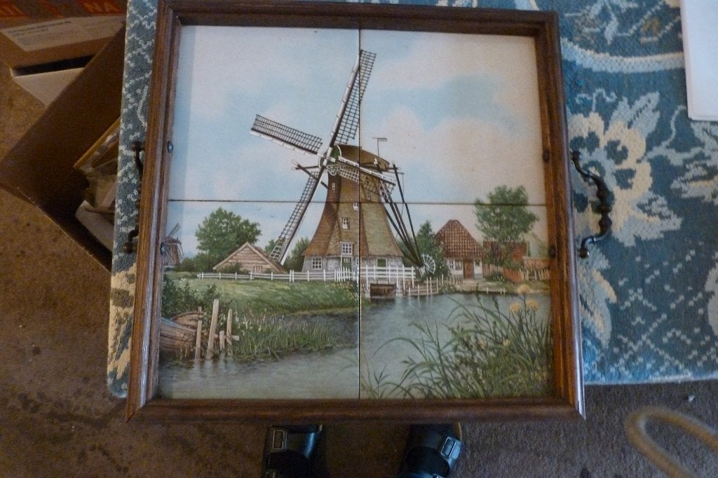Prachtig dienblad met 4 authentieke tegels handdecorated, Ophalen of Verzenden, Zo goed als nieuw, Handgemaakt, Dienblad