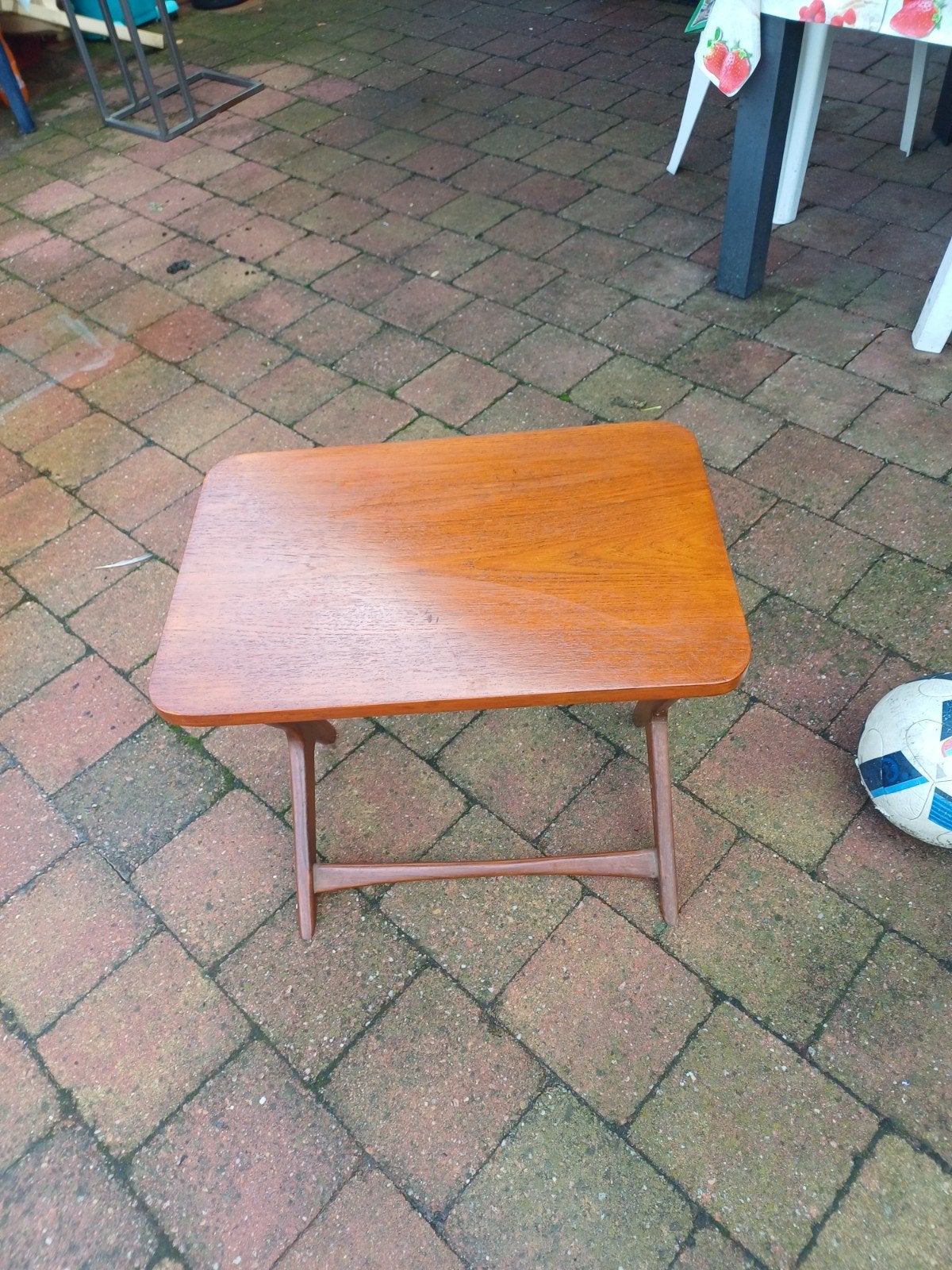 vintage teak schandinavie tafeltje johanes anderse jaren 50/, Ophalen of Verzenden, Rechthoekig, 45 tot 60 cm