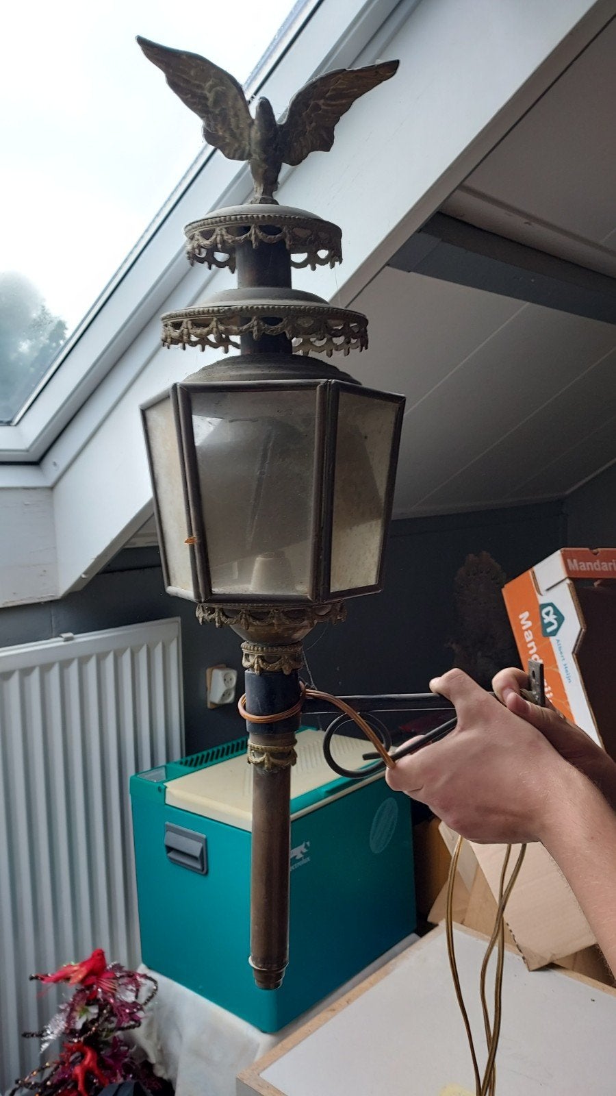 Antieke lantaarnpaal met adelaar decoratie, Ophalen of Verzenden