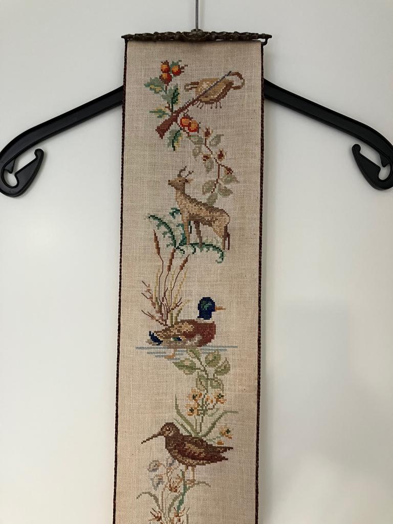 Wanddecoratie Dieren en Vogels geborduurd, Gebruikt, Ophalen of Verzenden, Handgemaakt, Wandkleed