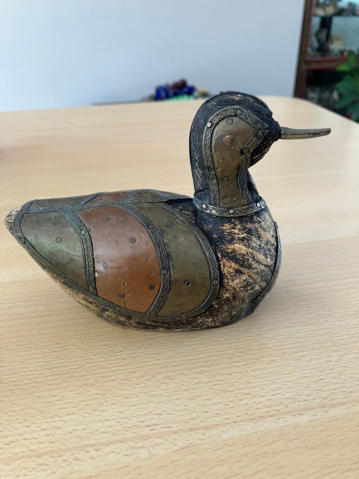 Houten vogelbeeldje india boho messing, Ophalen