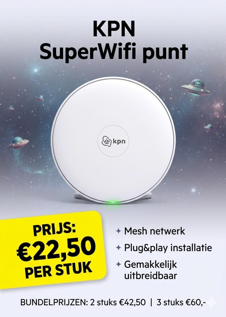 KPN SuperWifi punt - Mesh netwerk, Plug&Play, Computers en Software, WiFi-versterkers, Ophalen of Verzenden, Refurbished, KPN Super WiFi versterker