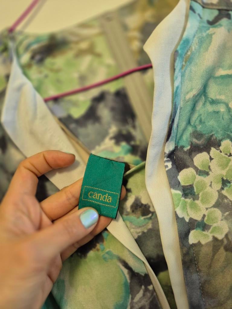Vintage Canda bloemenjurk maat 42, Kleding | Dames, Maat 42/44 (L), Ophalen of Verzenden, Groen, Gedragen
