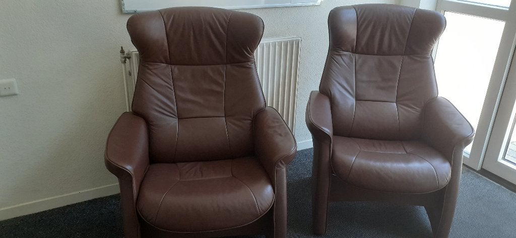 2 Bruine Leren Stoelen, Ophalen, Gebruikt, Twee, Bruin