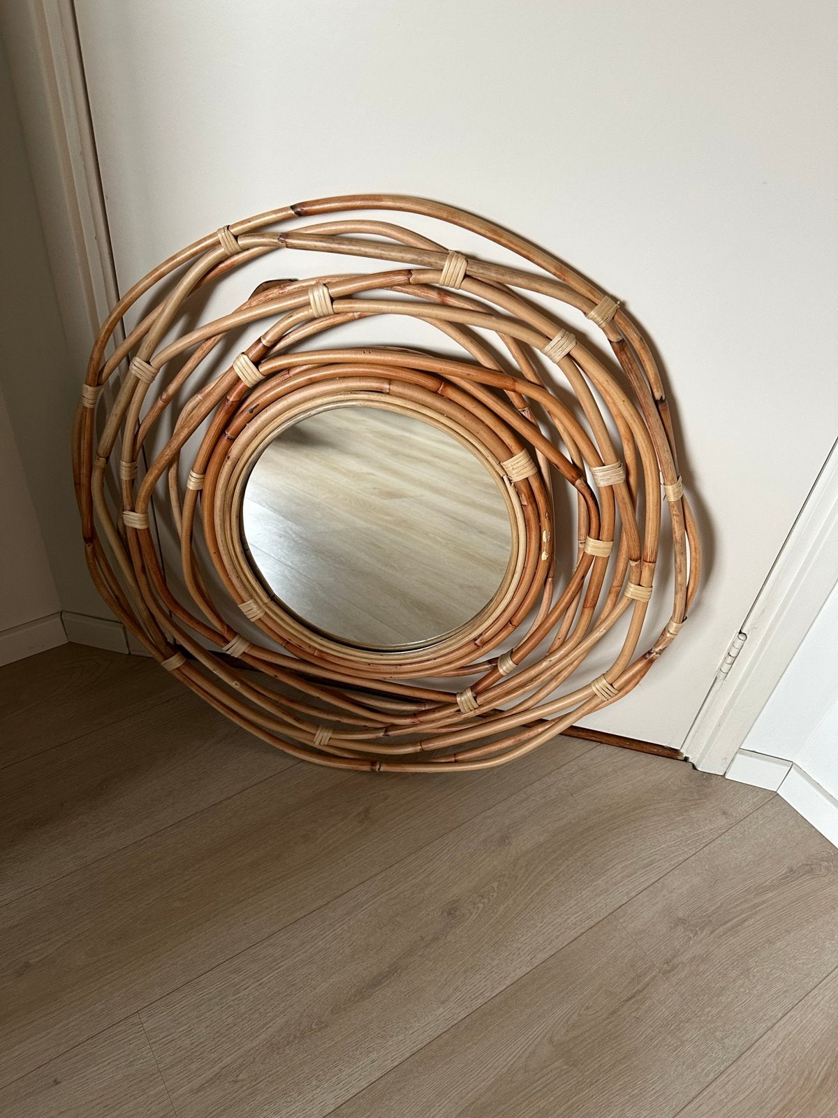 Rotan spiegel, wanddecoratie, boho stijl, Ophalen, Gebruikt, Rond, Minder dan 100 cm