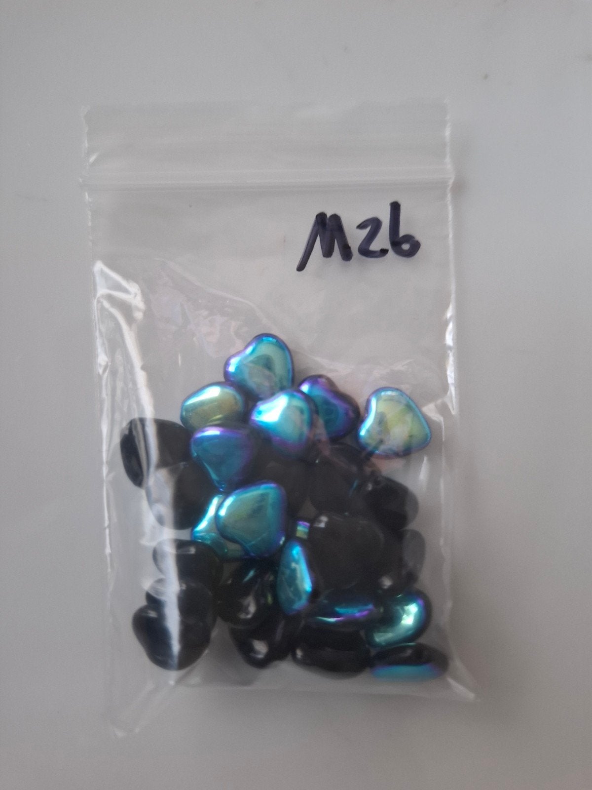 26 stuks glaskralen hartjes zwart blauw kralen partij, Kraal, -, -, Nieuw
