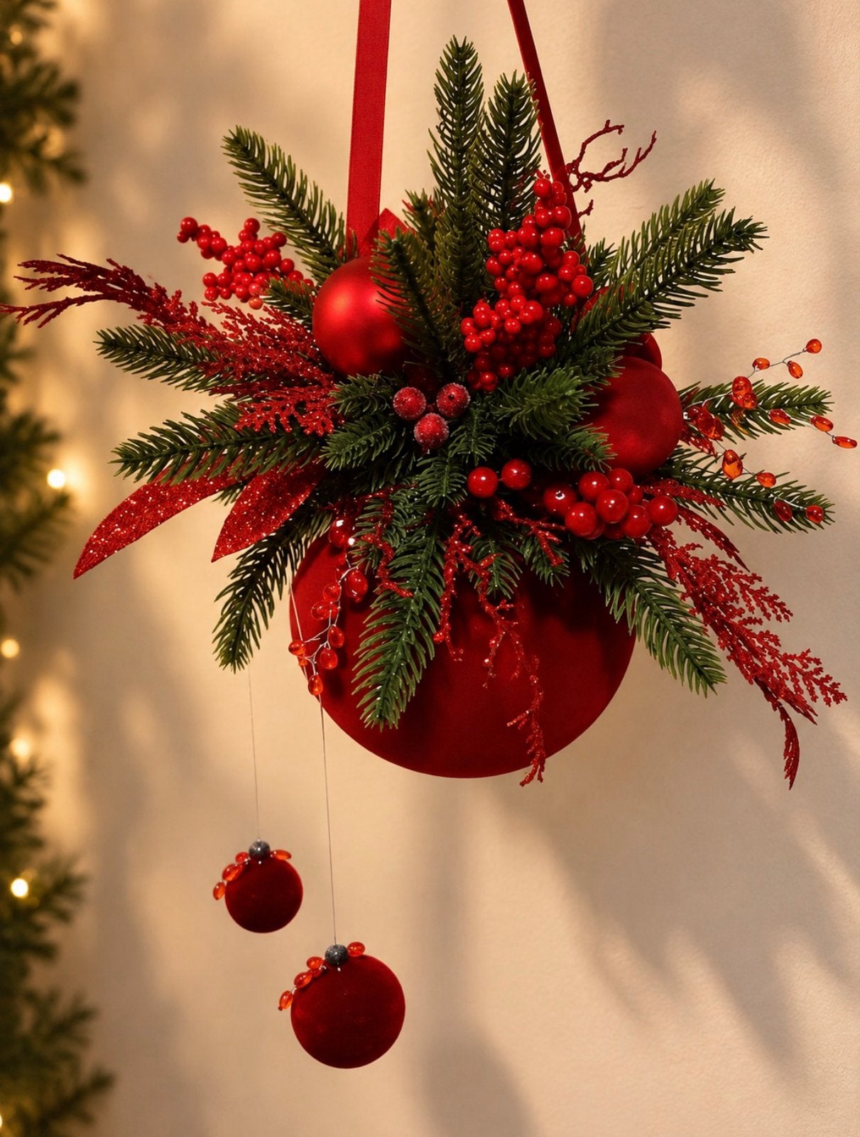 Luxe kerststuk hangend | Kerstdecoratie rood maat s, Ophalen of Verzenden, Nieuw