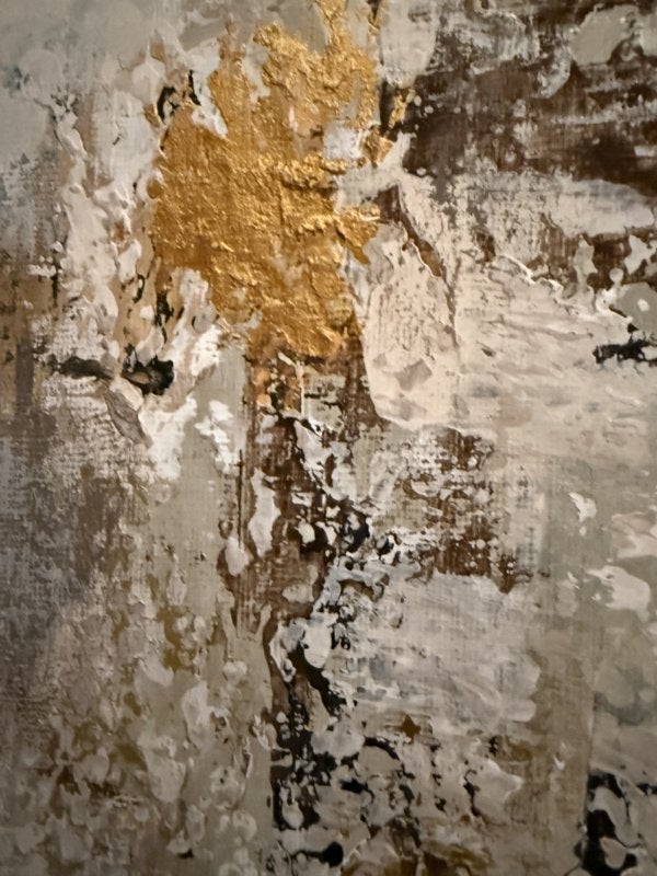 Klein schilderij, unframed canvas doek taupe beige goud VdlM, Ophalen of Verzenden