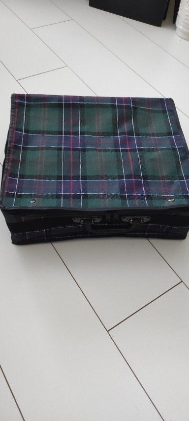 Vintage opvouwbare koffer geruit groen blauw, Gebruikt, Minder dan 50 cm, Ophalen of Verzenden, Minder dan 35 cm