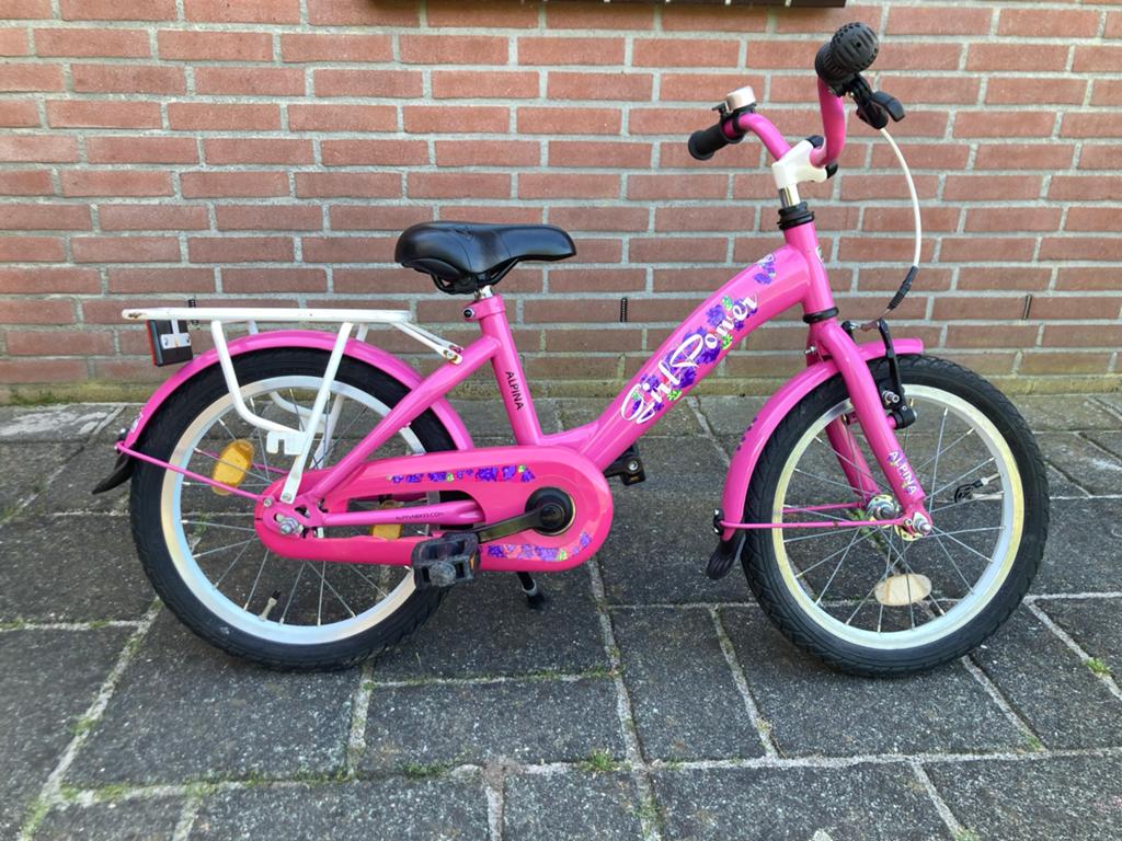 Alpina Girlpower kinderfiets - 16 inch - Roze, Fietsen en Brommers, Fietsen | Meisjes, Ophalen, Terugtraprem, Gebruikt, Handrem