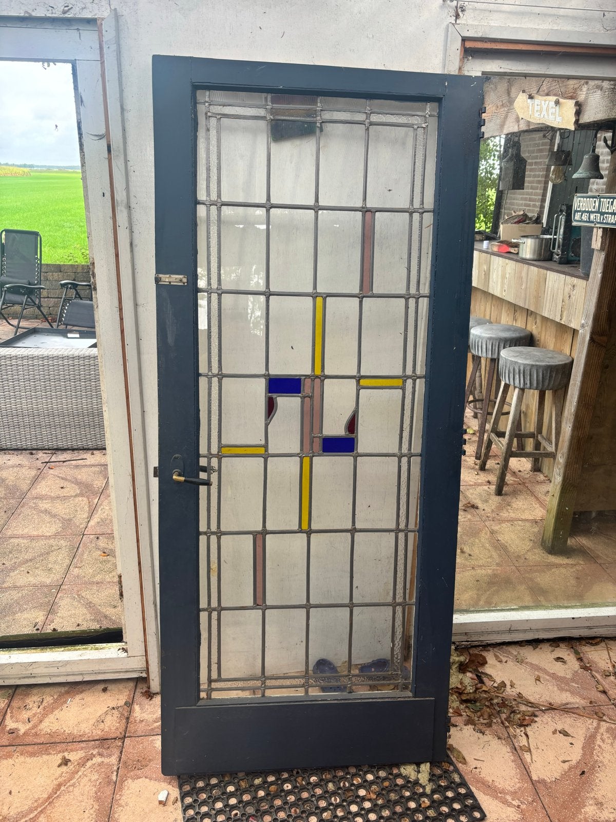 Antieke Binnendeur met Glas-in-lood, Ophalen, Gebruikt, 80 tot 100 cm, Binnendeur
