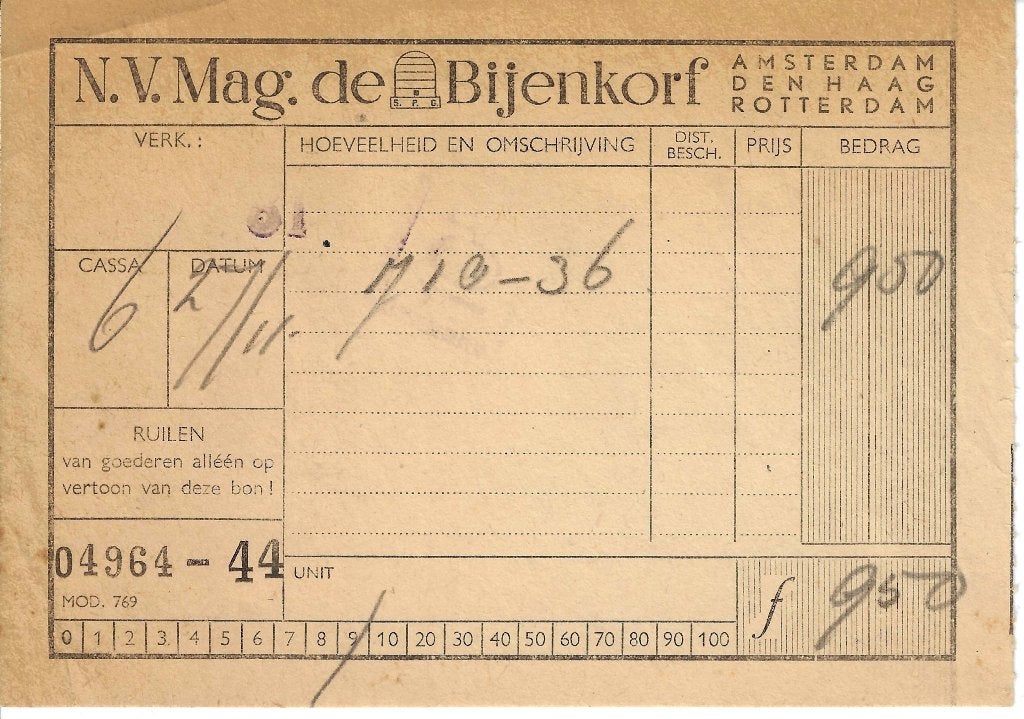 Bijenkorf oude kassabon, Ophalen of Verzenden