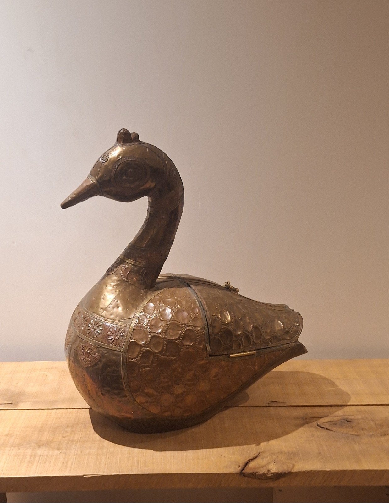 Antieke Koperen Gans Opbergdoos - Uniek Decoratief Stuk, Antiek en Kunst, Ophalen, Koper