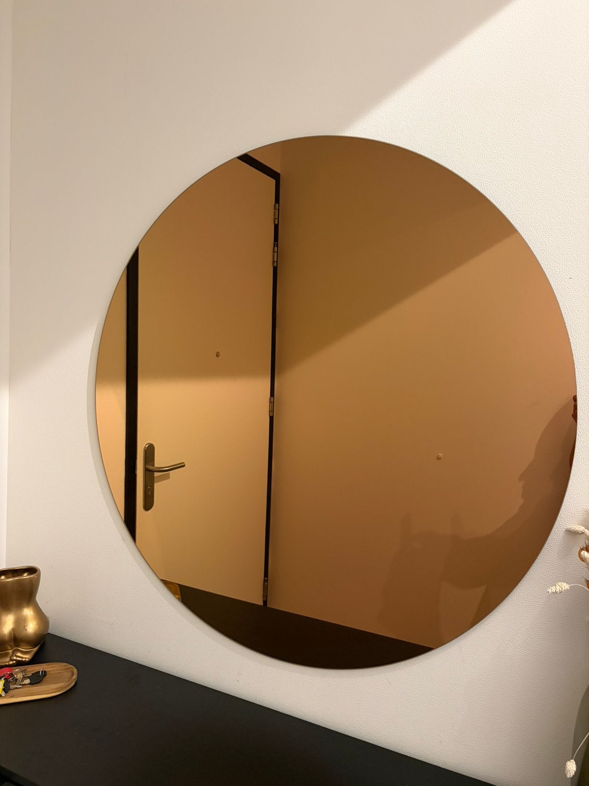 Rose gouden ronde spiegel, Huis en Inrichting, Ophalen, 100 tot 150 cm, Rond, Zo goed als nieuw