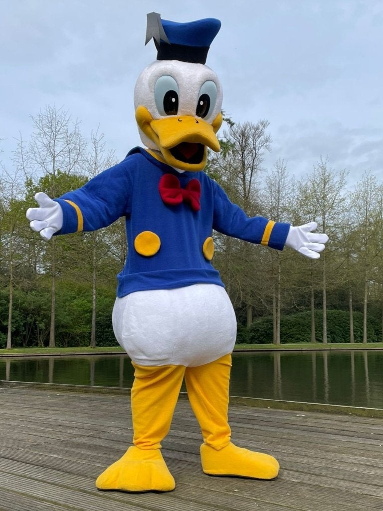 Donald Duck Mascotte, Entertainment, Kinderfeestje, Ophalen of Verzenden, Nieuw, Verjaardag