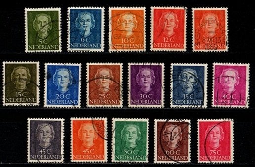 Nederland nr. 518-533 Koningin Juliana “En Face” gestempeld, Postzegels en Munten, Postzegels | Nederland, Verzenden, Na 1940