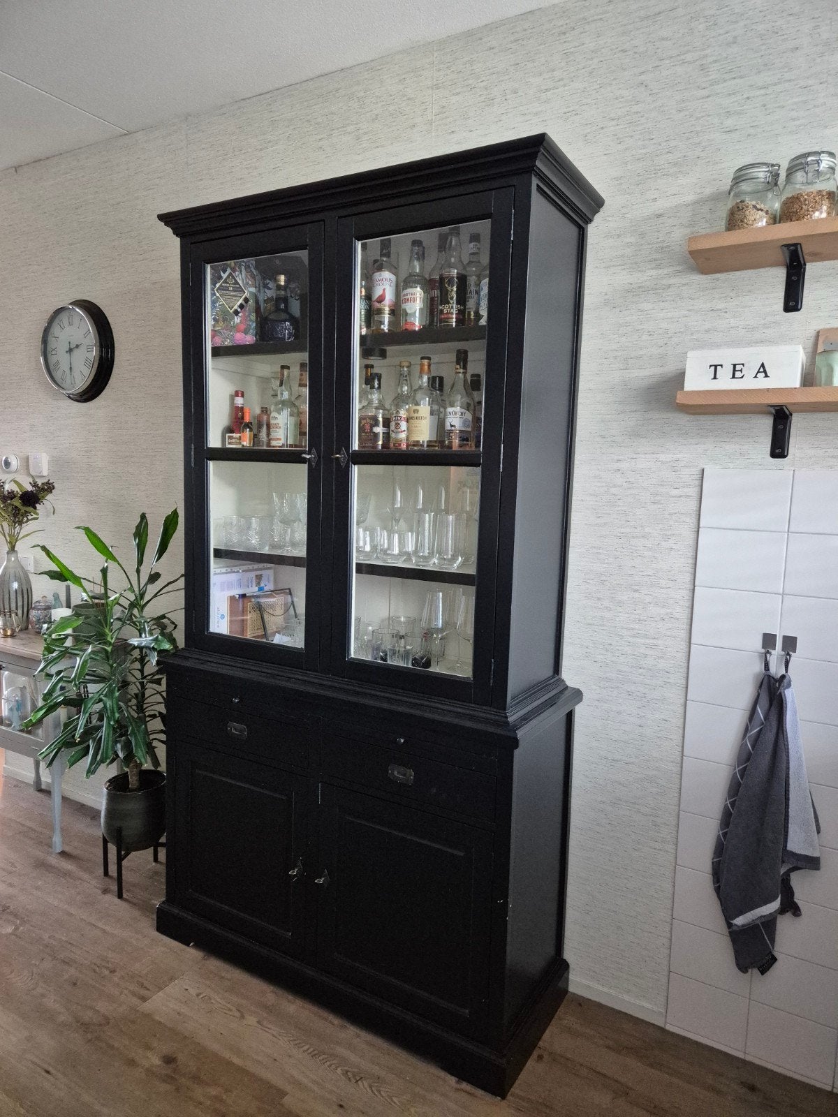 Vintage buffet/vitrinekast, Ophalen, Gebruikt, 100 tot 150 cm, 200 cm of meer