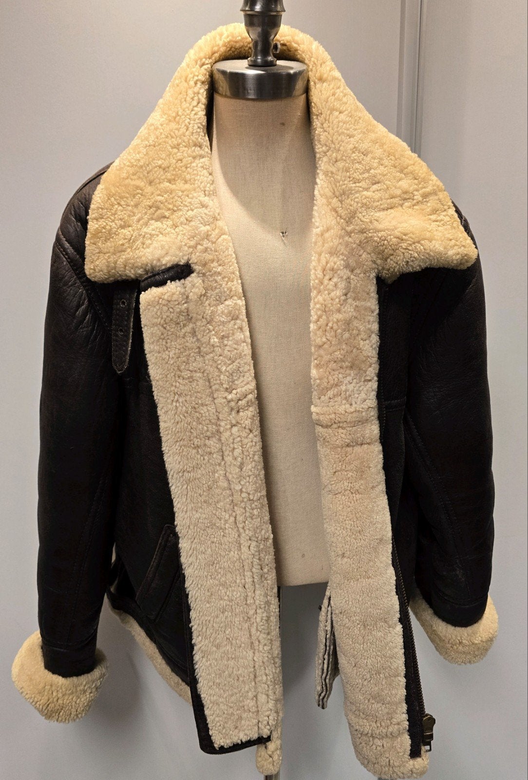 Heren lammy coat pilotenjas - maat 56 / XL - lamsleer, Kleding | Heren, Ophalen of Verzenden, Gedragen, Maat 56/58 (XL), Bruin