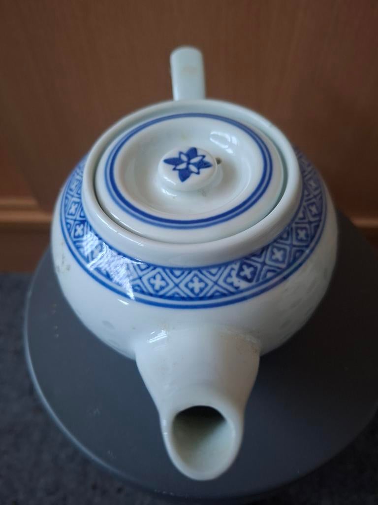 Vintage Chinese theepot, blauw-wit porselein, Ophalen of Verzenden