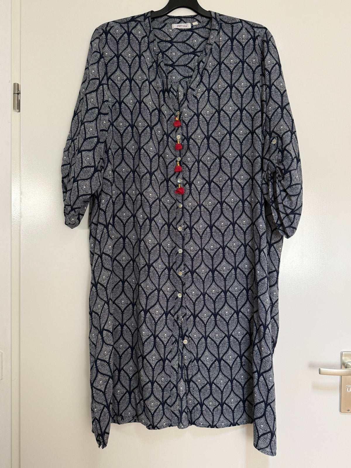 Paprika Jurk/Blouse Maat 48 met Rode Kwastjes, Kleding | Dames, Jurken, Maat 46/48 (XL) of groter, Ophalen of Verzenden, Gedragen