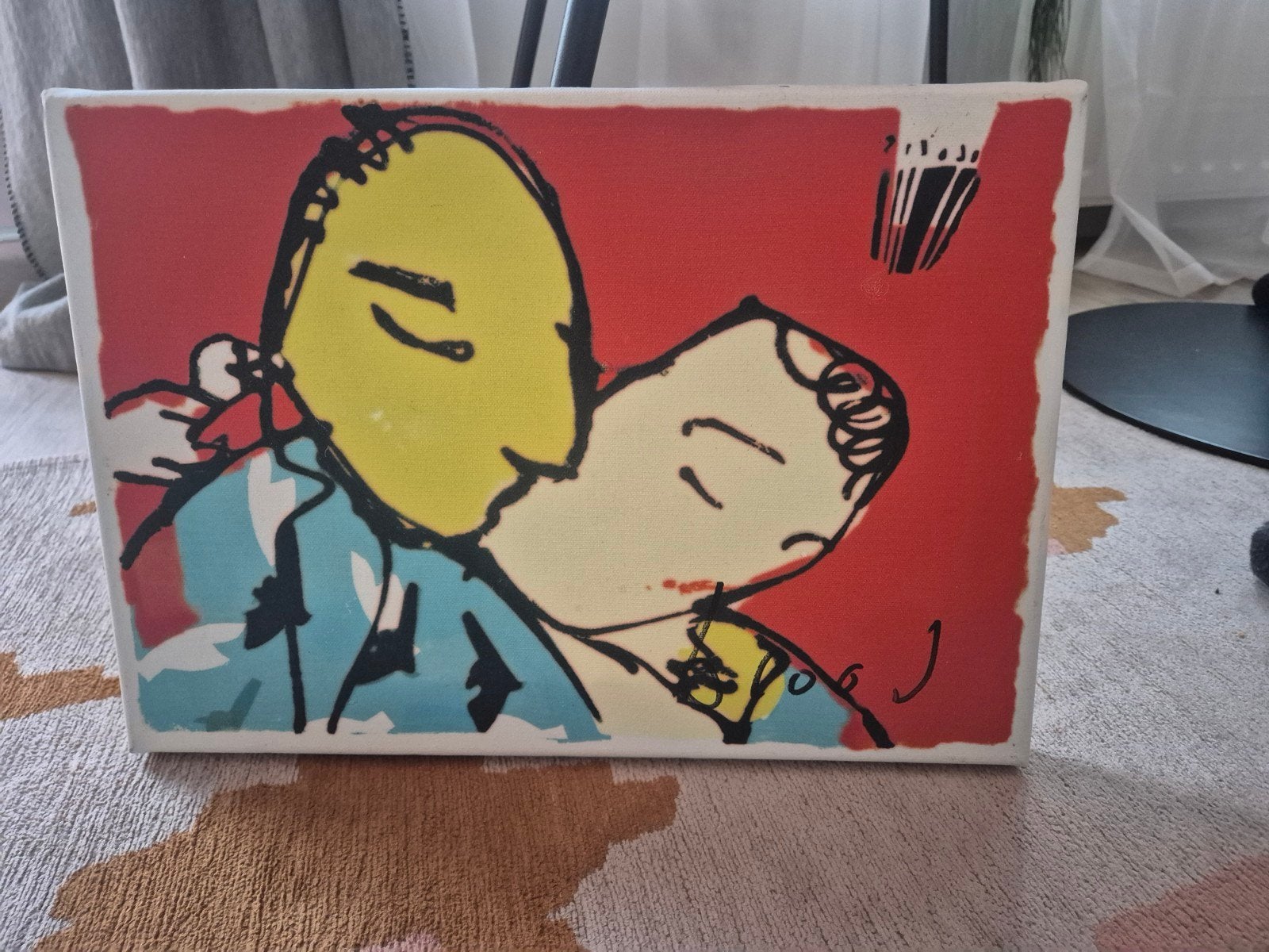 Modern schilderij: Abstracte kus op canvas, Abstract, Acrylverf, Op houten frame, Ophalen of Verzenden