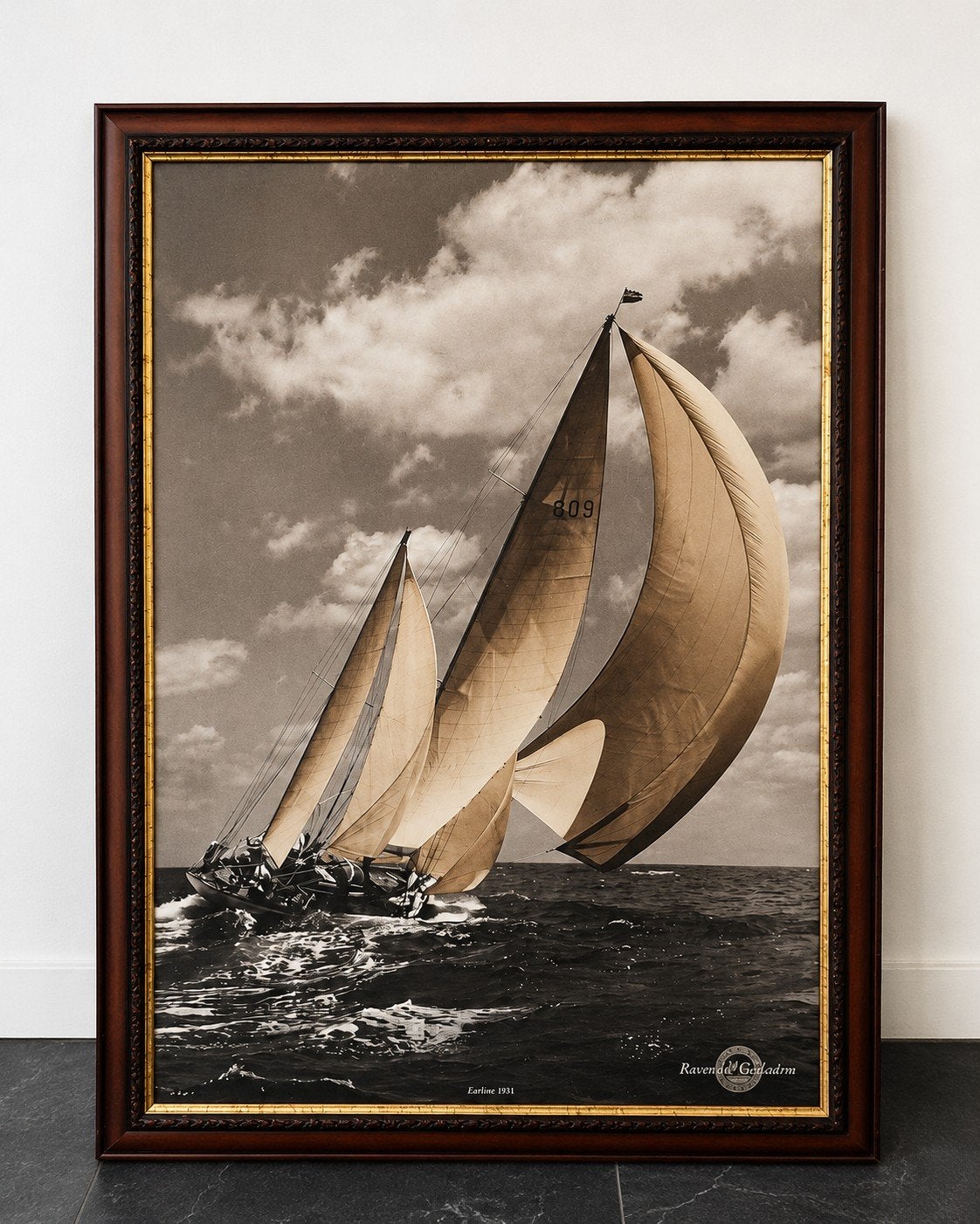 Vintage Zeilboot Poster in Lijst - Raven & Gedadrm, Ophalen, Gebruikt, 50 tot 75 cm, Foto of Poster