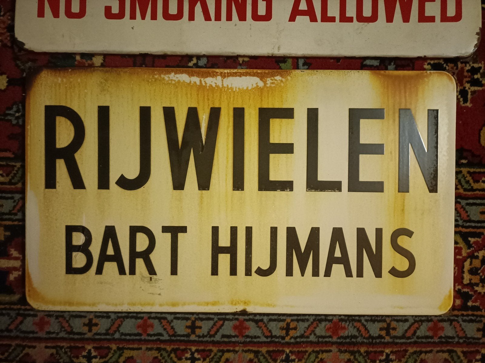 Emaille bord Rijwielen Bart Hijmans - 75 x 40 cm, Ophalen of Verzenden, Gebruikt, Reclamebord