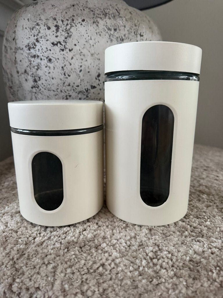 ZGAN > 2 Off White Voorraadbussen (13 & 18 cm), Verzenden, Zo goed als nieuw, Voorraadpot, Meerkleurig