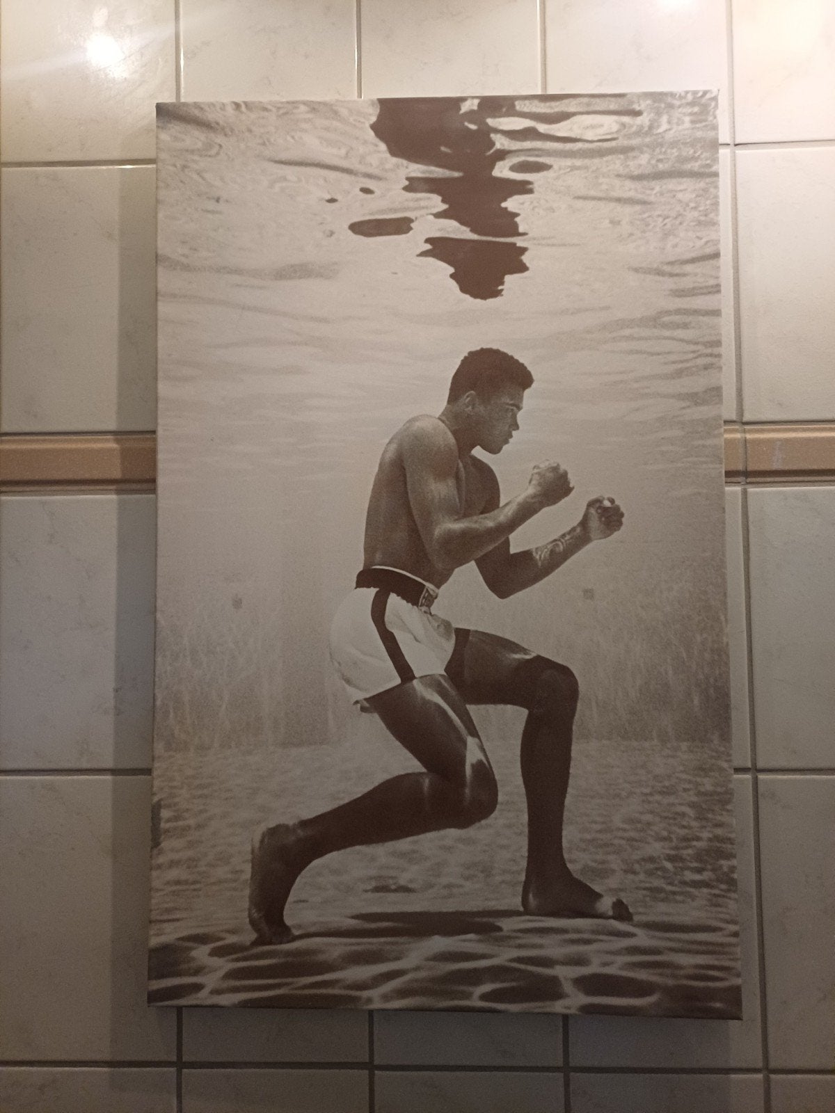 Canvas schilderij Muhammad Ali onder water, Ophalen of Verzenden, Zo goed als nieuw, Schilderij, 75 – 100