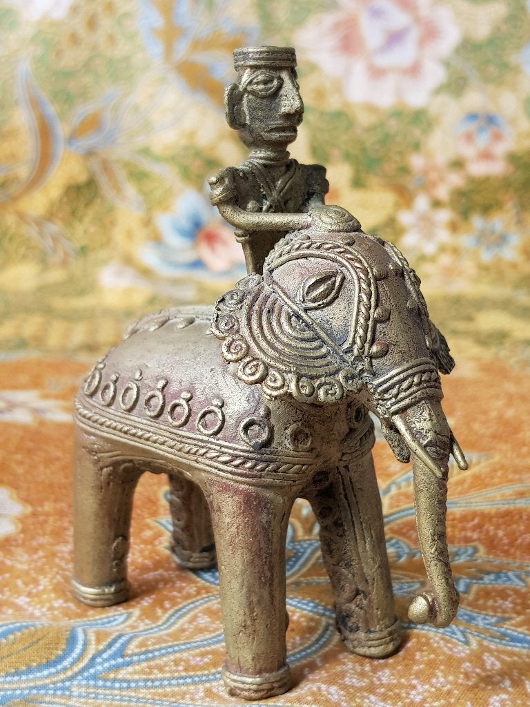 Olifant met berijder mooi antiek brons beeldje uit India., Handgemaakt, India, Ophalen of Verzenden, Brons
