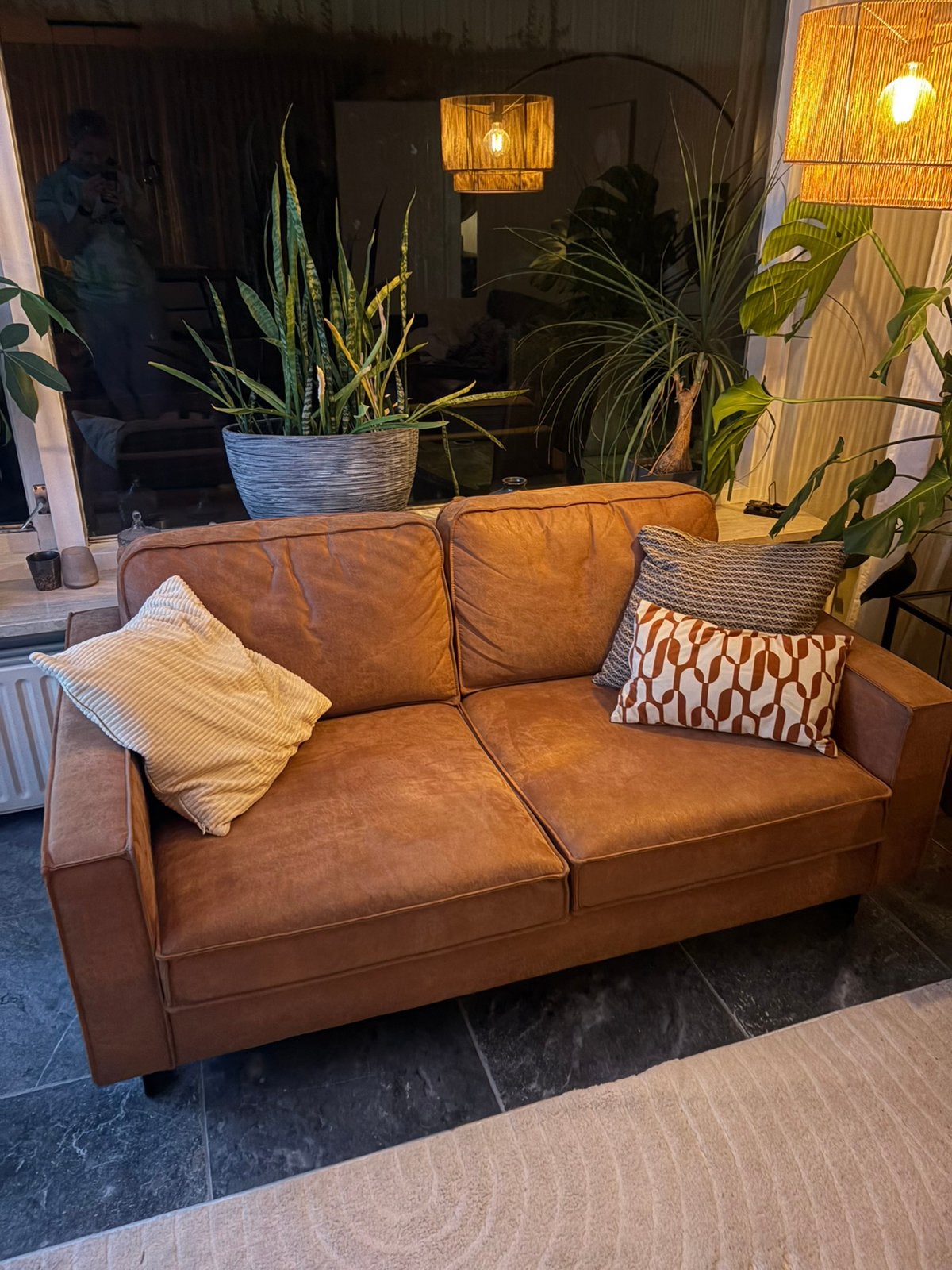 Cognac bruine 2 zitsbank pronto wonen, 150 tot 200 cm, Tweepersoons, 75 tot 100 cm, Ophalen of Verzenden