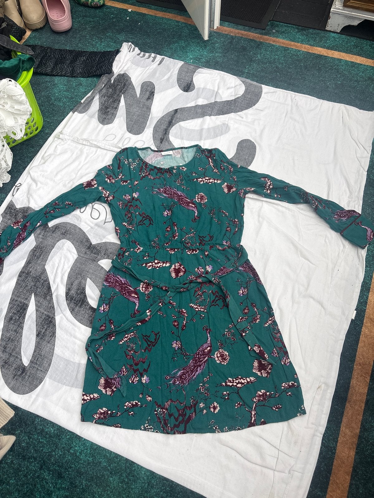 Vila jurk met pauwenprint - Maat L, Kleding | Dames, Maat 42/44 (L), Ophalen of Verzenden, Zo goed als nieuw, Knielengte