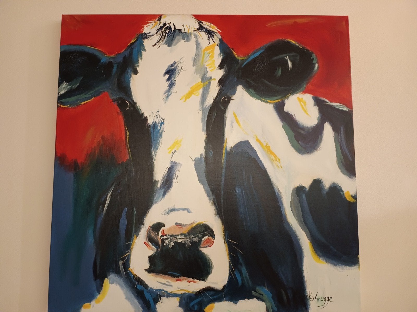 Olieverfschilderij van Koe 1,20 x 1,20 m - Loes Verbrugge, Ophalen