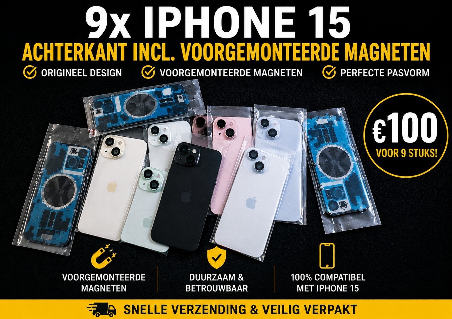 IPhone 15 achterkant incl voorgemonteerde magneten, Ophalen of Verzenden, Nieuw